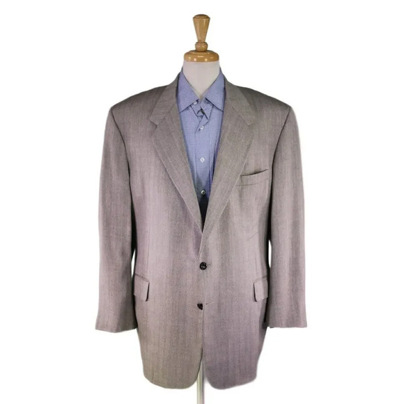Filo A Mano by Tom James Gray Herringbone Holland & Sherry Wool 2-Btn Blazer 48R
